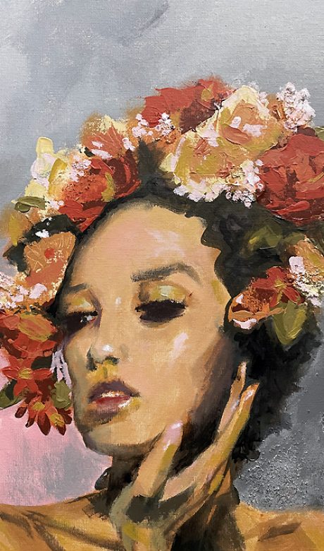 Portrait of a Woman with Flowers on Her Head